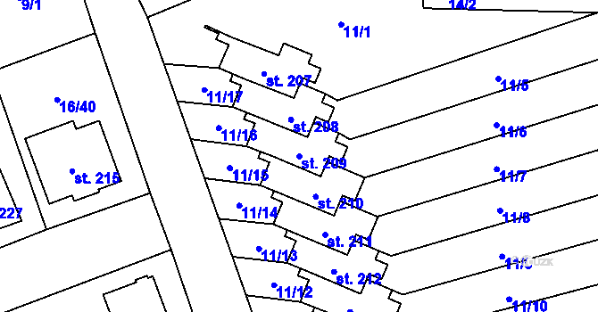 Parcela st. 209 v KÚ Polabec, Katastrální mapa
