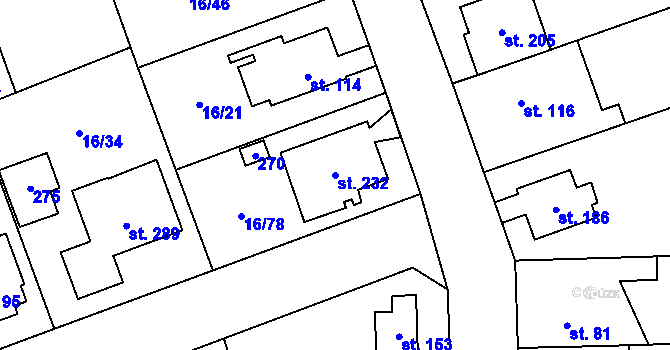 Parcela st. 232 v KÚ Polabec, Katastrální mapa