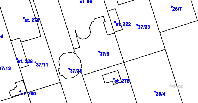 Parcela st. 37/5 v KÚ Polabec, Katastrální mapa