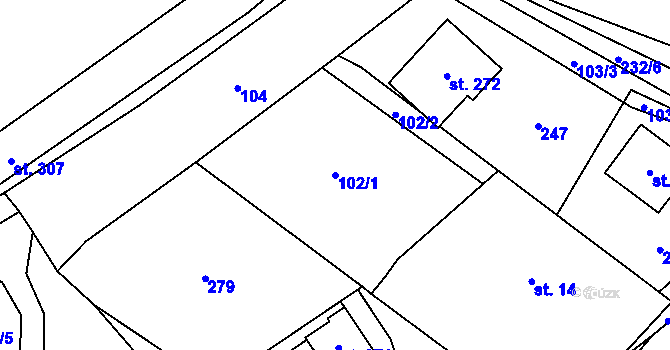 Parcela st. 102/1 v KÚ Polabec, Katastrální mapa