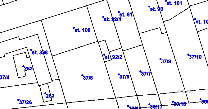 Parcela st. 92/2 v KÚ Polabec, Katastrální mapa