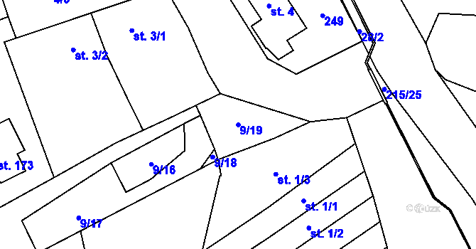 Parcela st. 9/19 v KÚ Polabec, Katastrální mapa