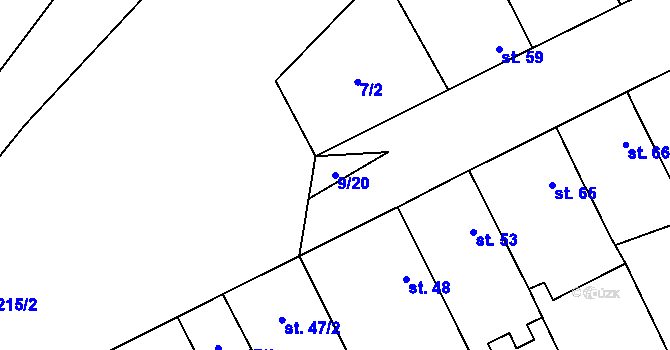 Parcela st. 9/20 v KÚ Polabec, Katastrální mapa
