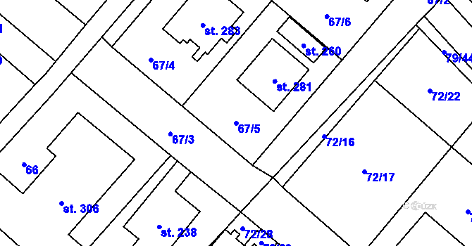 Parcela st. 67/5 v KÚ Velké Zboží, Katastrální mapa