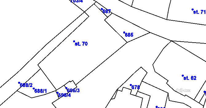 Parcela st. 70 v KÚ Poděčely, Katastrální mapa