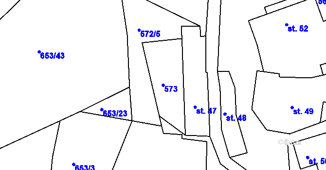 Parcela st. 573 v KÚ Poděčely, Katastrální mapa