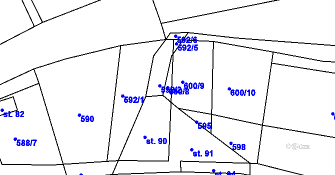 Parcela st. 600/8 v KÚ Poděčely, Katastrální mapa