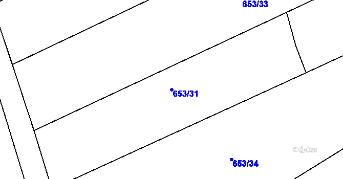 Parcela st. 653/31 v KÚ Poděčely, Katastrální mapa