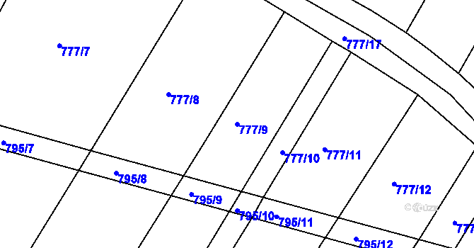 Parcela st. 777/9 v KÚ Poděčely, Katastrální mapa