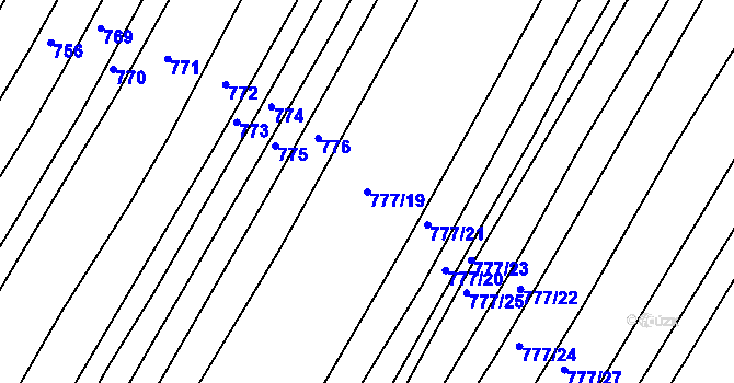Parcela st. 777/19 v KÚ Poděčely, Katastrální mapa