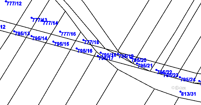 Parcela st. 795/18 v KÚ Poděčely, Katastrální mapa