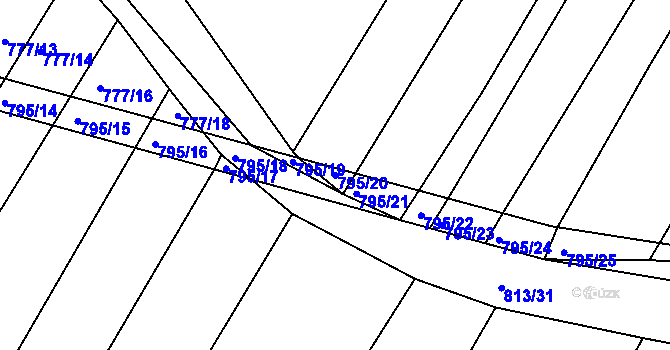 Parcela st. 795/20 v KÚ Poděčely, Katastrální mapa