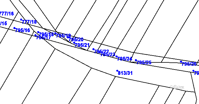 Parcela st. 795/23 v KÚ Poděčely, Katastrální mapa