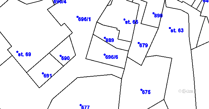 Parcela st. 696/6 v KÚ Poděčely, Katastrální mapa