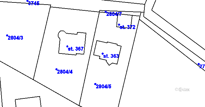 Parcela st. 363 v KÚ Chářovice, Katastrální mapa