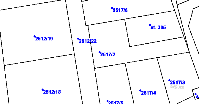 Parcela st. 2517/2 v KÚ Chářovice, Katastrální mapa