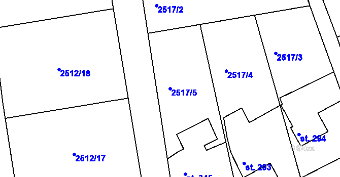 Parcela st. 2517/5 v KÚ Chářovice, Katastrální mapa