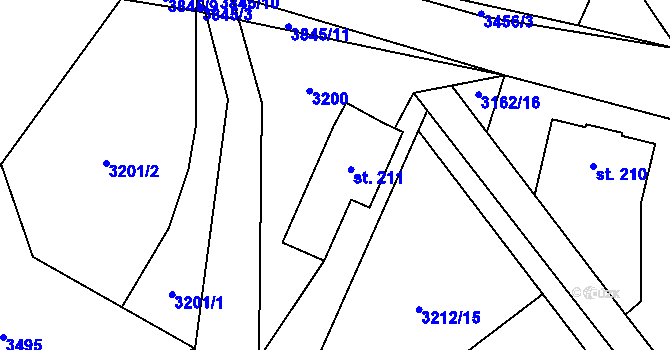 Parcela st. 211 v KÚ Podělusy, Katastrální mapa