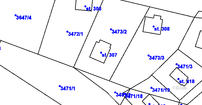 Parcela st. 307 v KÚ Podělusy, Katastrální mapa