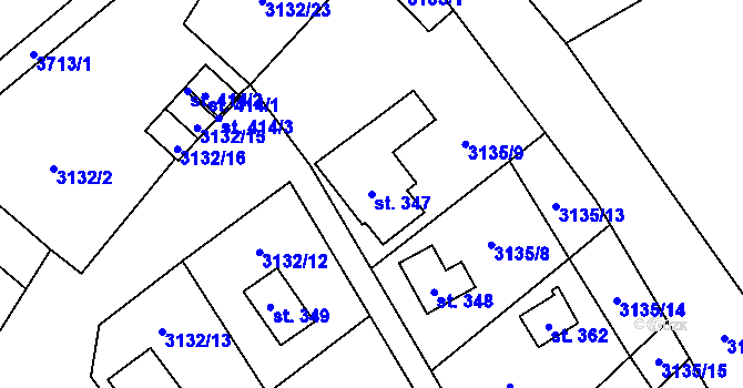 Parcela st. 347 v KÚ Podělusy, Katastrální mapa