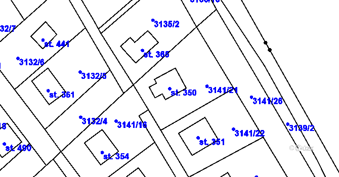 Parcela st. 350 v KÚ Podělusy, Katastrální mapa