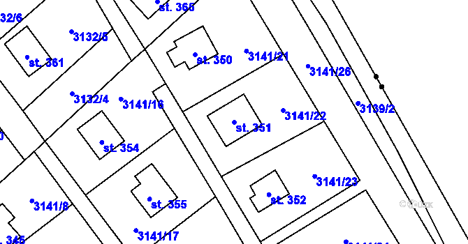 Parcela st. 351 v KÚ Podělusy, Katastrální mapa
