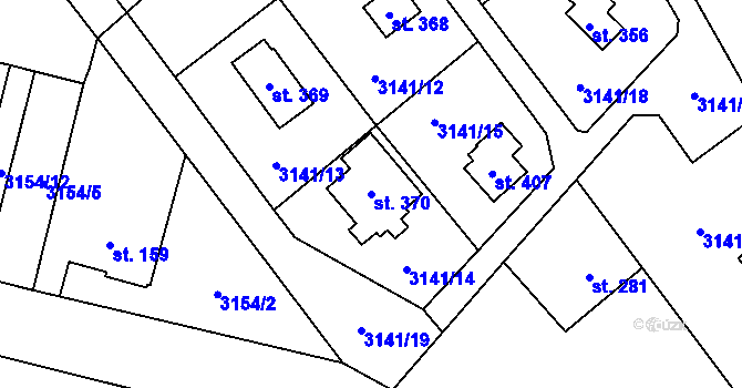 Parcela st. 370 v KÚ Podělusy, Katastrální mapa
