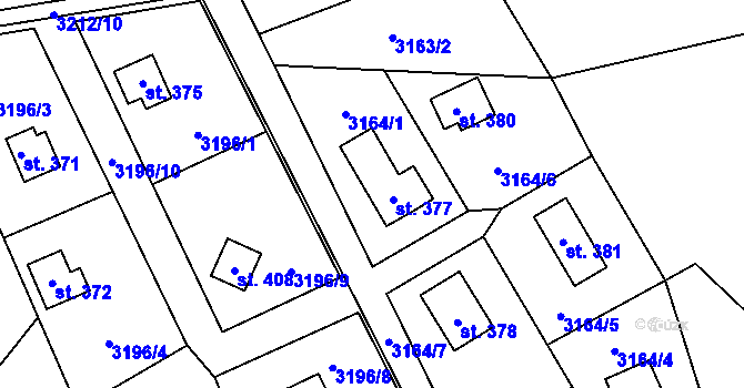 Parcela st. 377 v KÚ Podělusy, Katastrální mapa