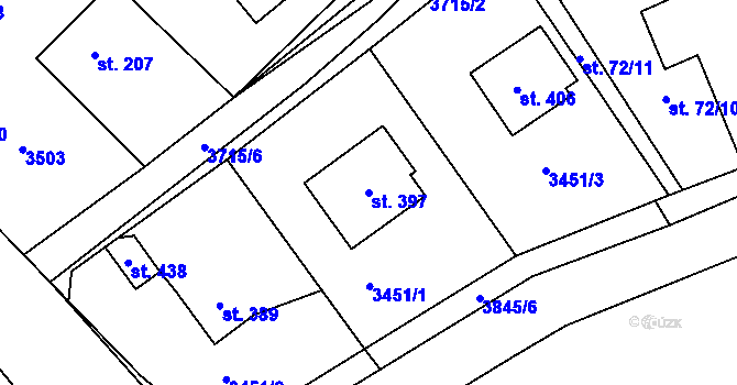Parcela st. 397 v KÚ Podělusy, Katastrální mapa