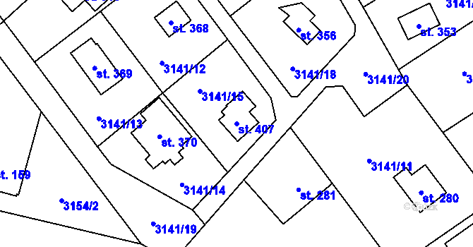 Parcela st. 407 v KÚ Podělusy, Katastrální mapa