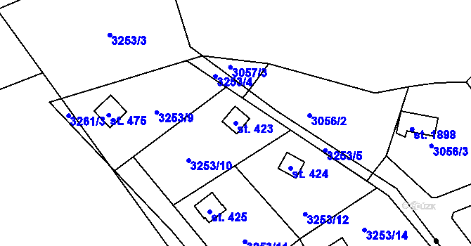 Parcela st. 423 v KÚ Podělusy, Katastrální mapa