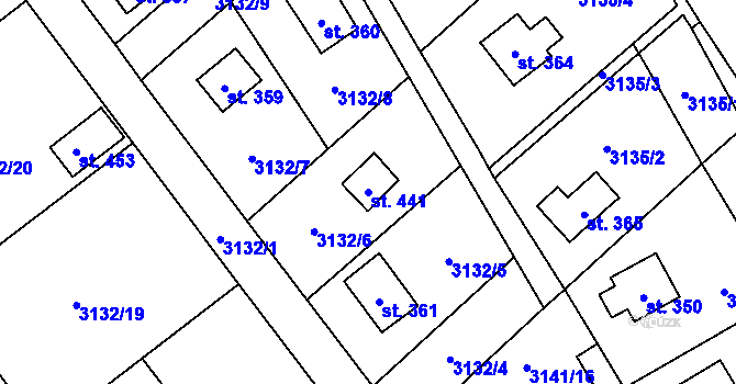 Parcela st. 441 v KÚ Podělusy, Katastrální mapa