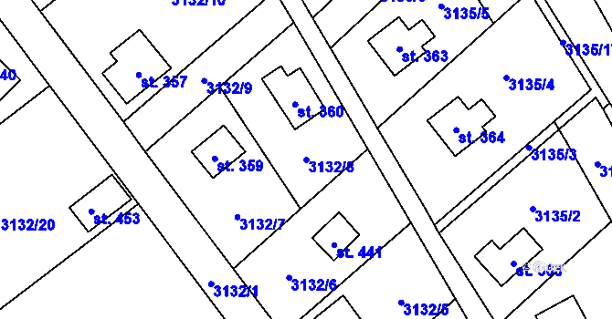 Parcela st. 3132/8 v KÚ Podělusy, Katastrální mapa