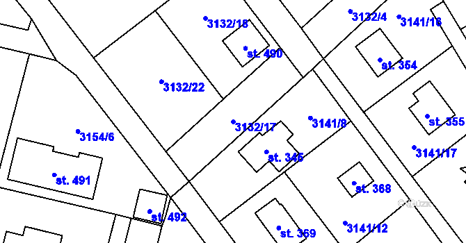 Parcela st. 3132/17 v KÚ Podělusy, Katastrální mapa