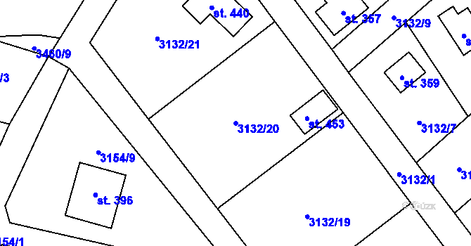 Parcela st. 3132/20 v KÚ Podělusy, Katastrální mapa