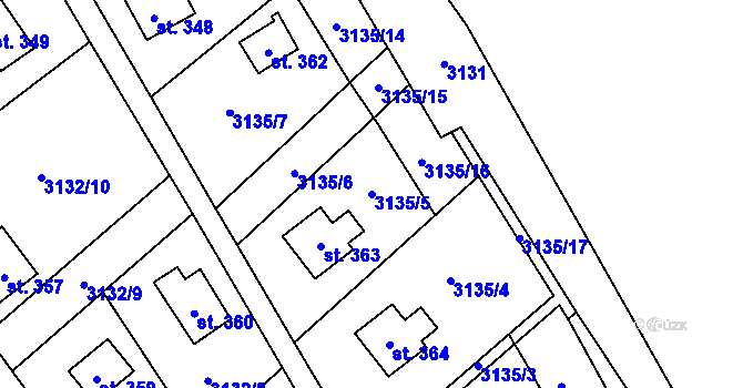 Parcela st. 3135/5 v KÚ Podělusy, Katastrální mapa
