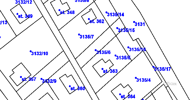 Parcela st. 3135/6 v KÚ Podělusy, Katastrální mapa
