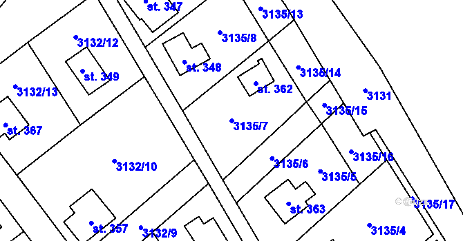 Parcela st. 3135/7 v KÚ Podělusy, Katastrální mapa