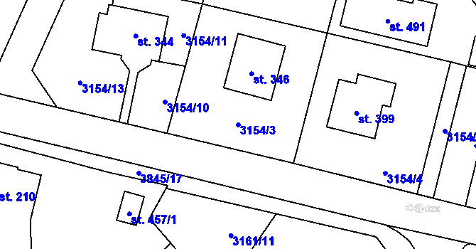 Parcela st. 3154/3 v KÚ Podělusy, Katastrální mapa