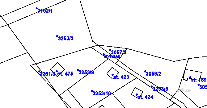 Parcela st. 3253/4 v KÚ Podělusy, Katastrální mapa
