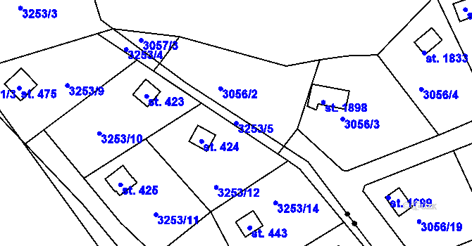 Parcela st. 3253/5 v KÚ Podělusy, Katastrální mapa