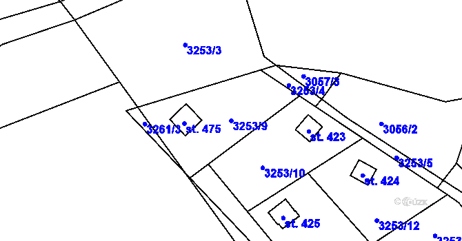 Parcela st. 3253/9 v KÚ Podělusy, Katastrální mapa