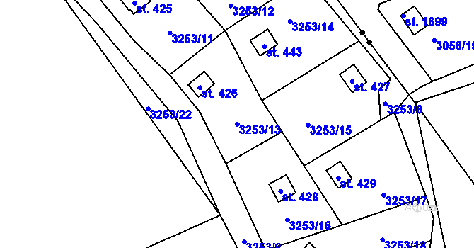 Parcela st. 3253/13 v KÚ Podělusy, Katastrální mapa