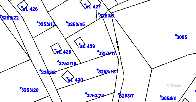 Parcela st. 3253/17 v KÚ Podělusy, Katastrální mapa
