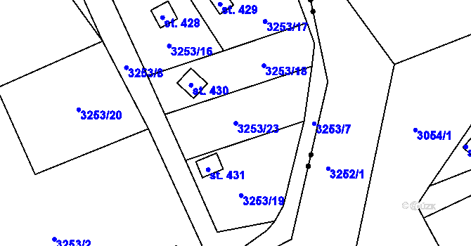 Parcela st. 3253/23 v KÚ Podělusy, Katastrální mapa