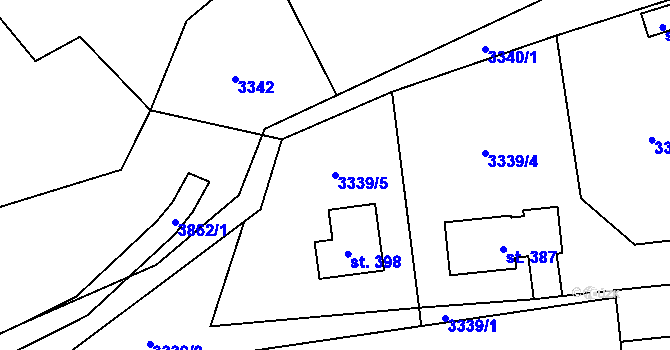 Parcela st. 3339/5 v KÚ Podělusy, Katastrální mapa