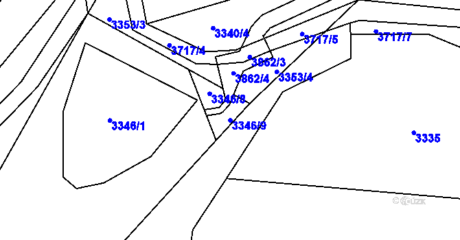 Parcela st. 3346/9 v KÚ Podělusy, Katastrální mapa