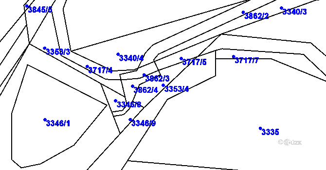 Parcela st. 3353/4 v KÚ Podělusy, Katastrální mapa
