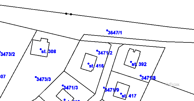 Parcela st. 3471/2 v KÚ Podělusy, Katastrální mapa