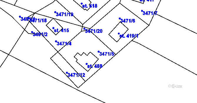 Parcela st. 3471/5 v KÚ Podělusy, Katastrální mapa